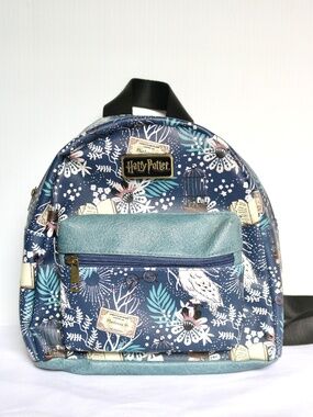Harry Potter Bioworld Mini Backpack Blue Floral Faux Leather Wizard Magic